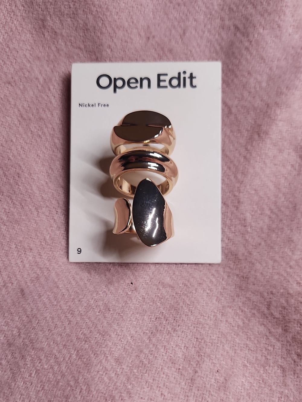 Open Edit Gold Tone Stacked Statement Rings - Set of 3